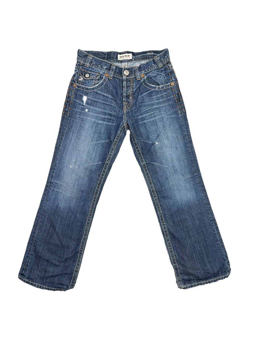 MEK DNM New York Boot Cut Jeans Mens 30x30 Blue Distressed Button Fly Denim